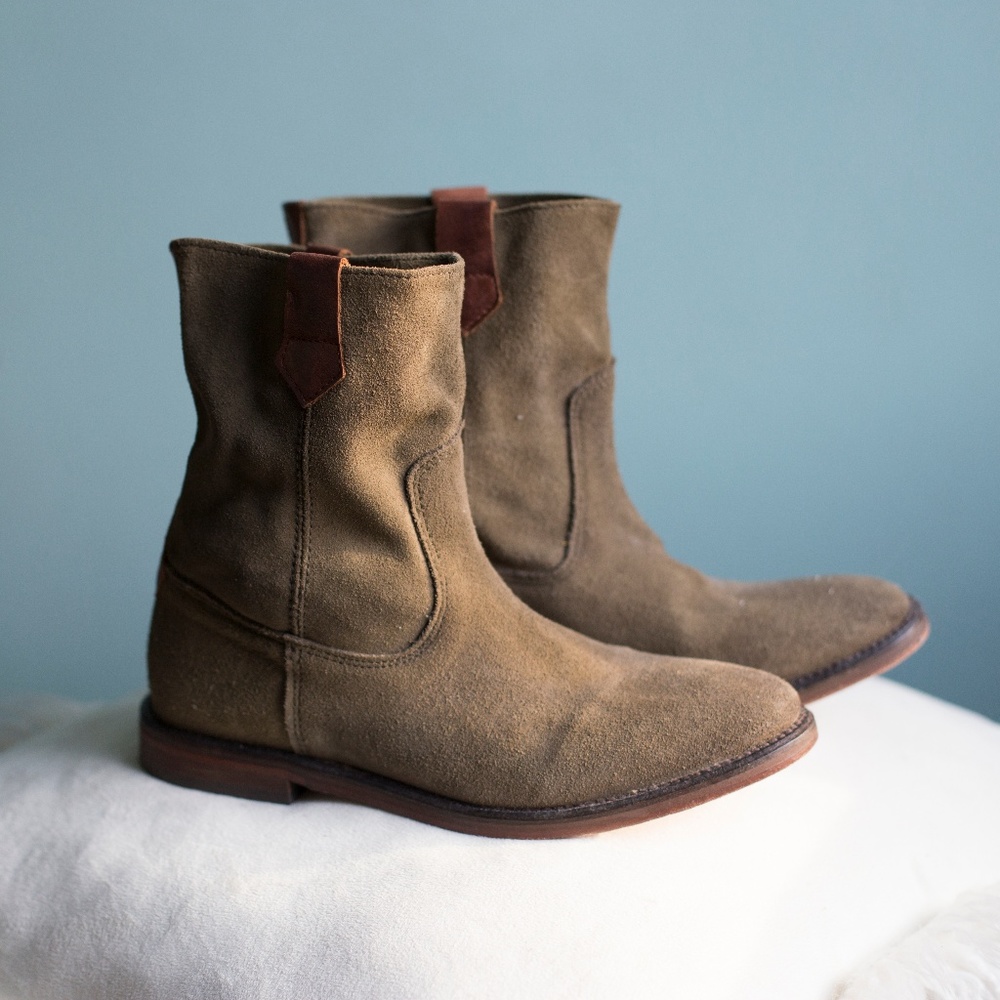 NWOT Handcrafted Army Green Suede Boot